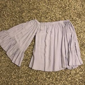 Lavender pearl off the shoulder blouse